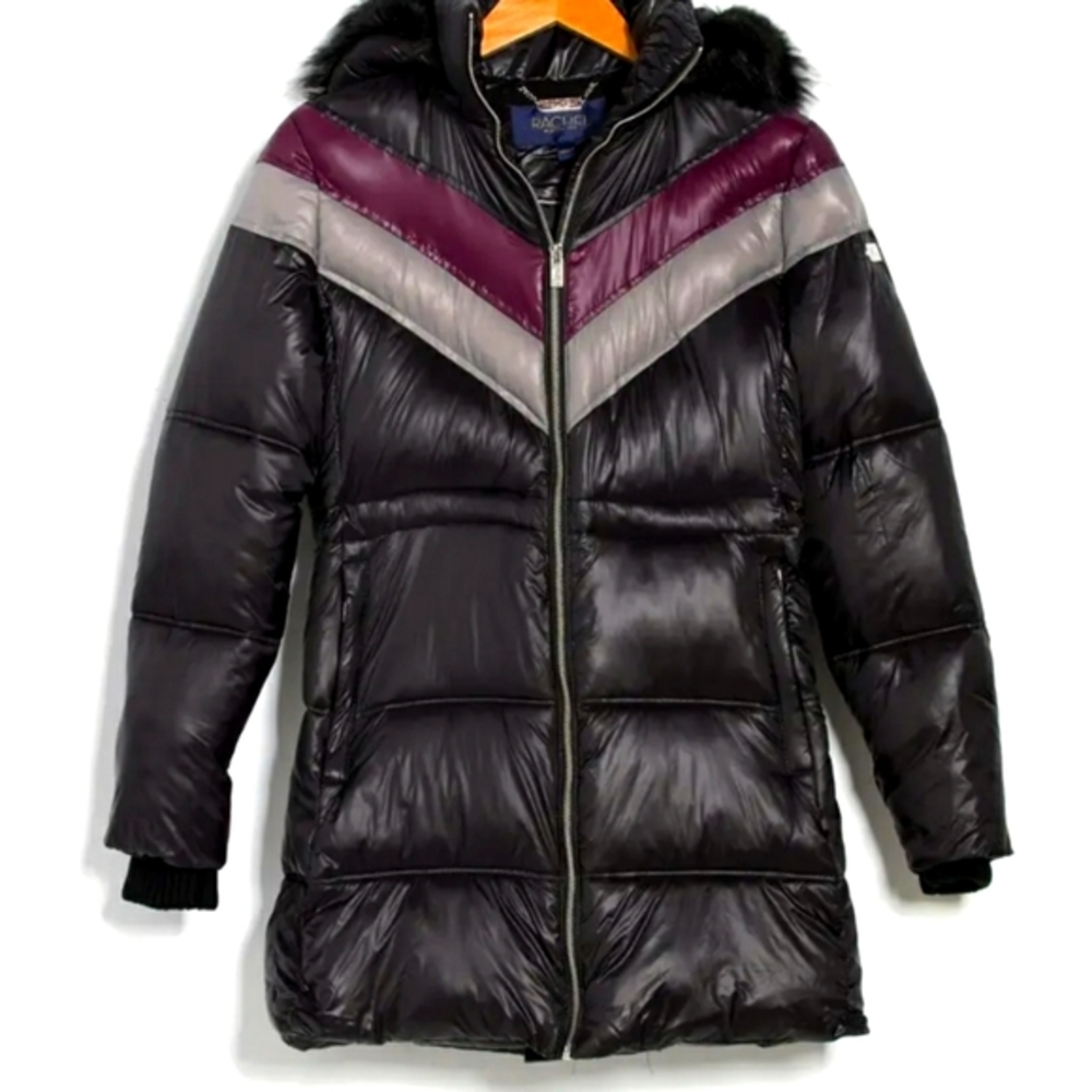 RACHEL ROY Colorblock faux fur hood puffer Jacket